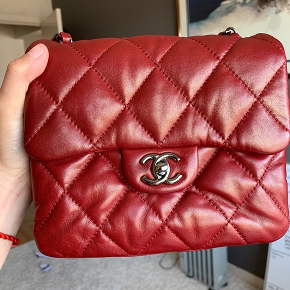 CHANEL Handbags - Chanel classic flap mini red lambskin bag